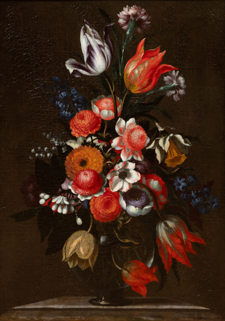 Bouquet de fleurs dans un vase en verre.